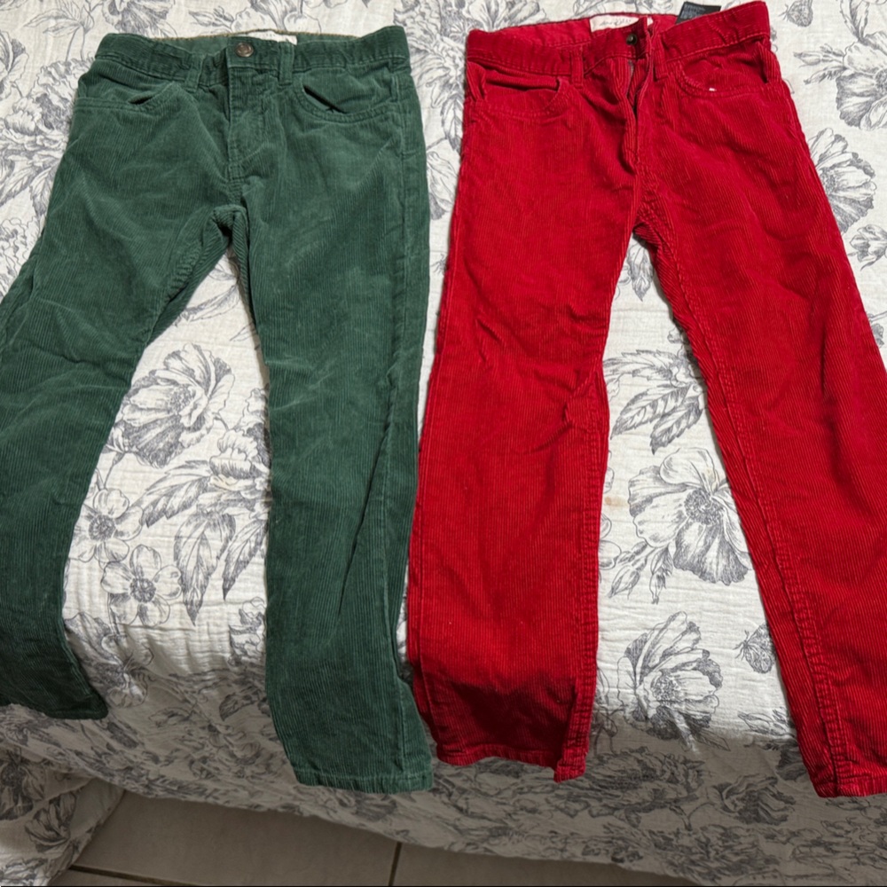 Vibrant Kids Corduroy Pants - Forest Green and Cherry Red